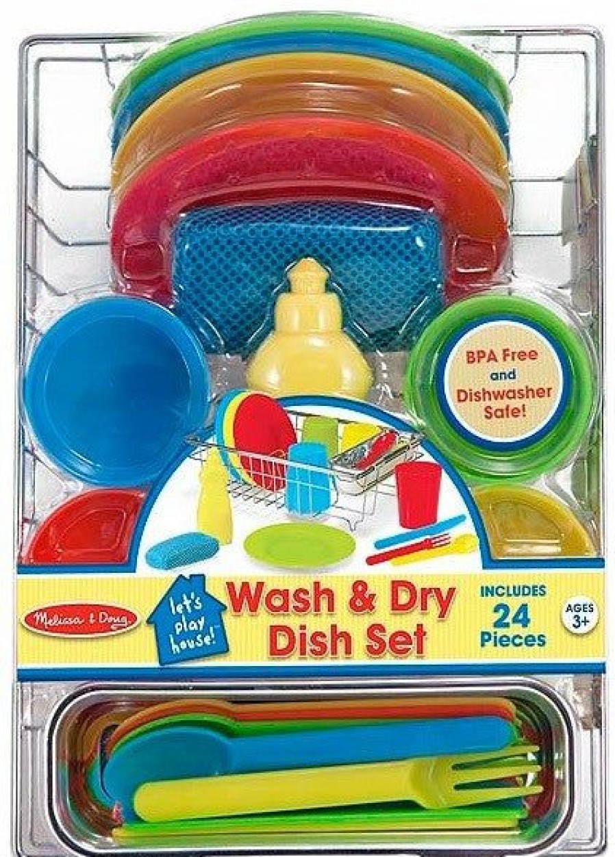 * Melissa & Doug Good Quality Wash & Dry Dish Play Set Play Food