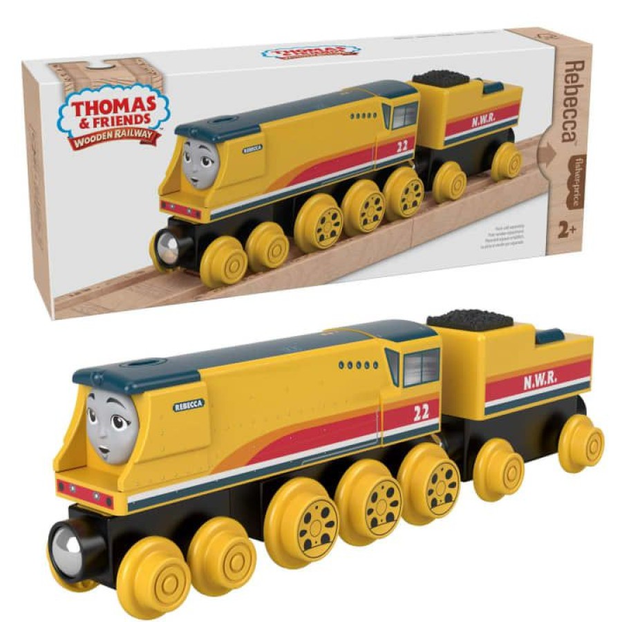 * Fisher Price Reliable Quality Thomas & Friends Wooden Railway Rebecca Train, Engine And Coal Car Wooden Trains