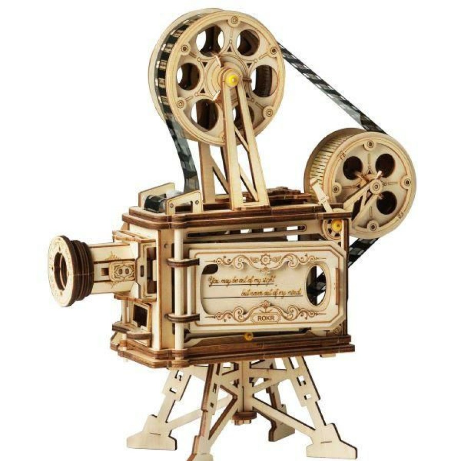 * Robotime Typical Style Vitascope Movie Projector Wood Laser Cut Wood