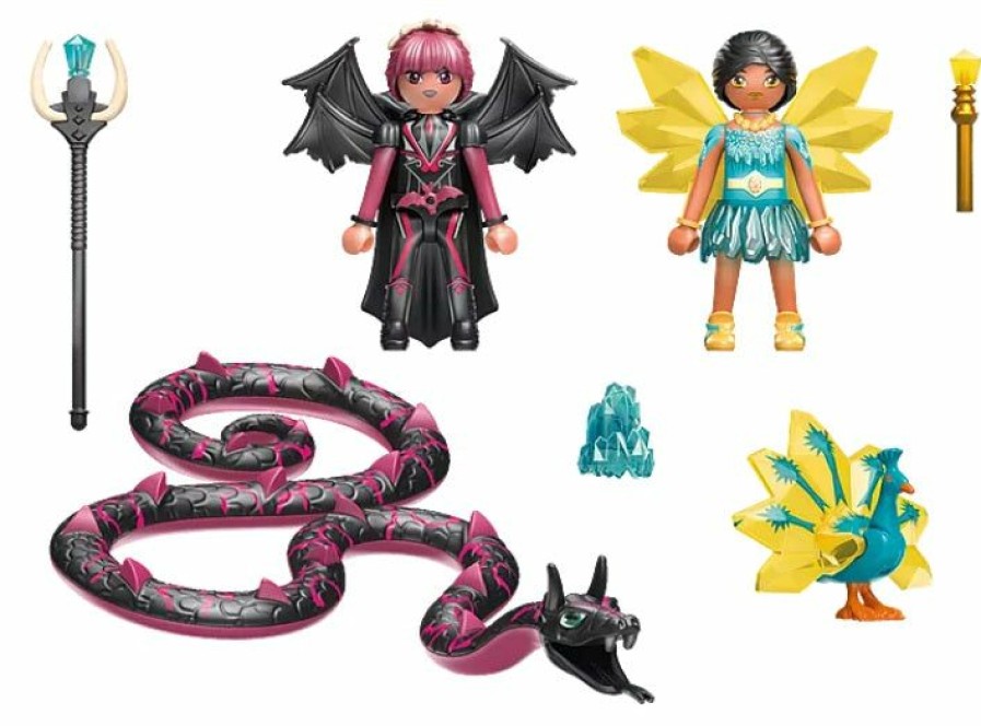 * Playmobil Attractive Ayuma Crystal Fairy And Bat Fairy With Soul Animal Playmobil