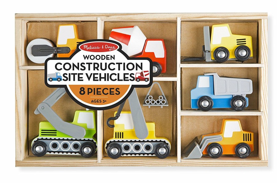 * Melissa & Doug Good Quality Wooden Construction Site Vehicles Wooden Trains