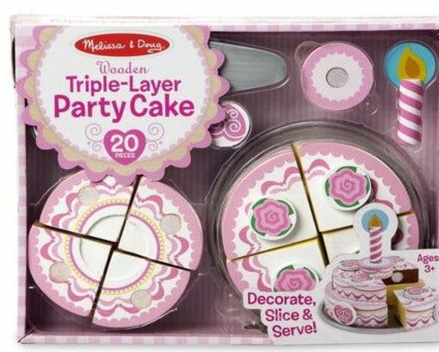 * Melissa & Doug Exclusive Design Triple-Layer Party Cake Wooden Play Food Play Food